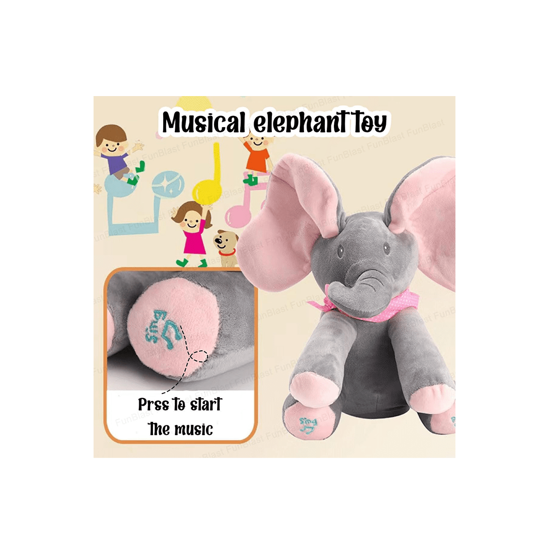 Baybee Toys Burani Toys Singing Elephant Toy For Kids, Baby And Toddlers - Cute And Soft Peek-A-Boo Plush Animal With Moving Ears For Kids (1 Year+)