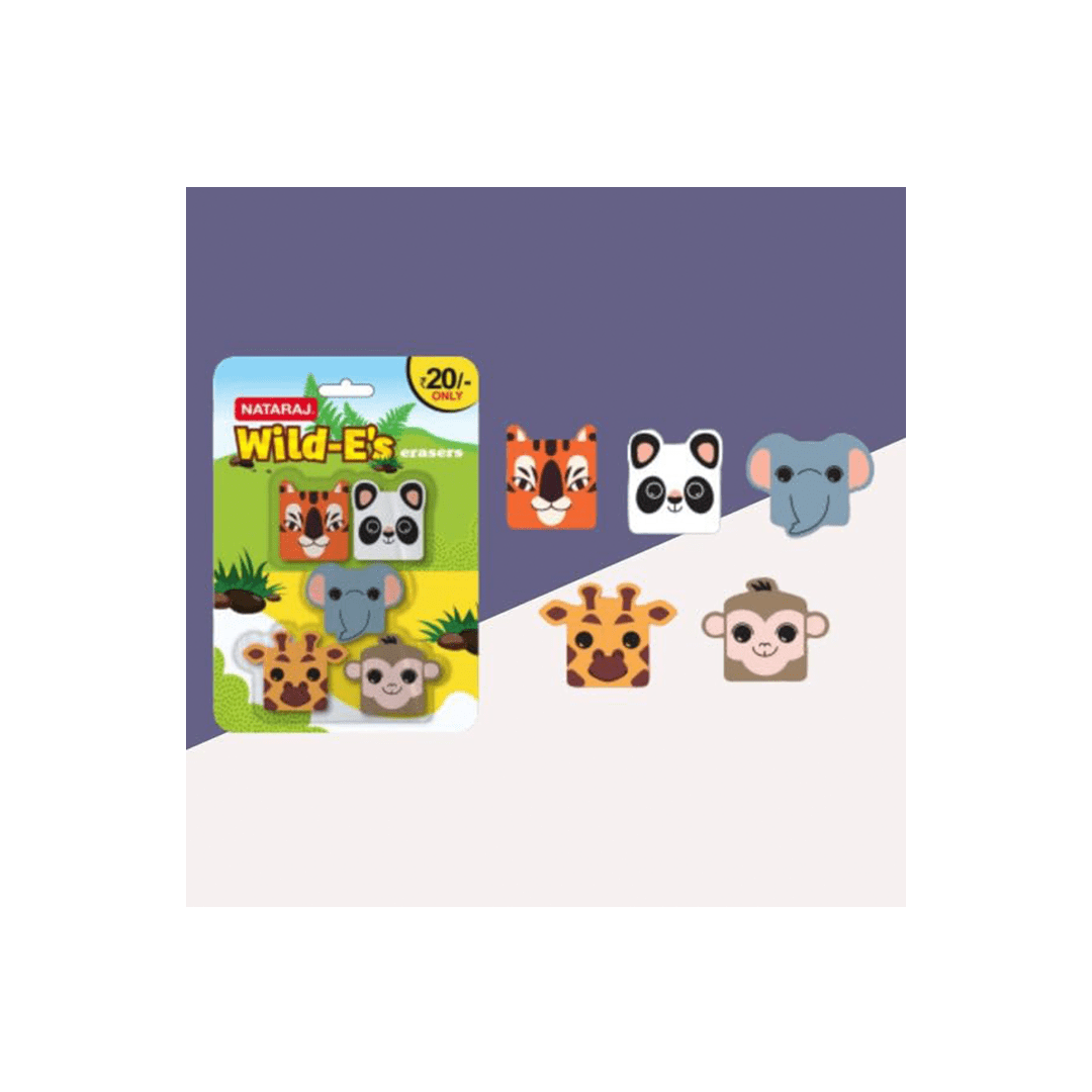 Nataraja Toys Nataraj Wild-ES Series Eraser | Dust Free, Non-Toxic | Animal Themed For Kids Pack Of 3