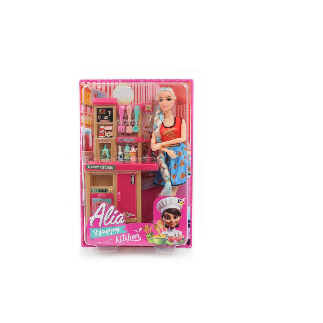 JUGU Alia Kitchen Doll Set | Beautiful Alia Doll with 6+ Kitchen Accessories, Small Kitchen Table | Imaginative Play time with Moveable Body Parts