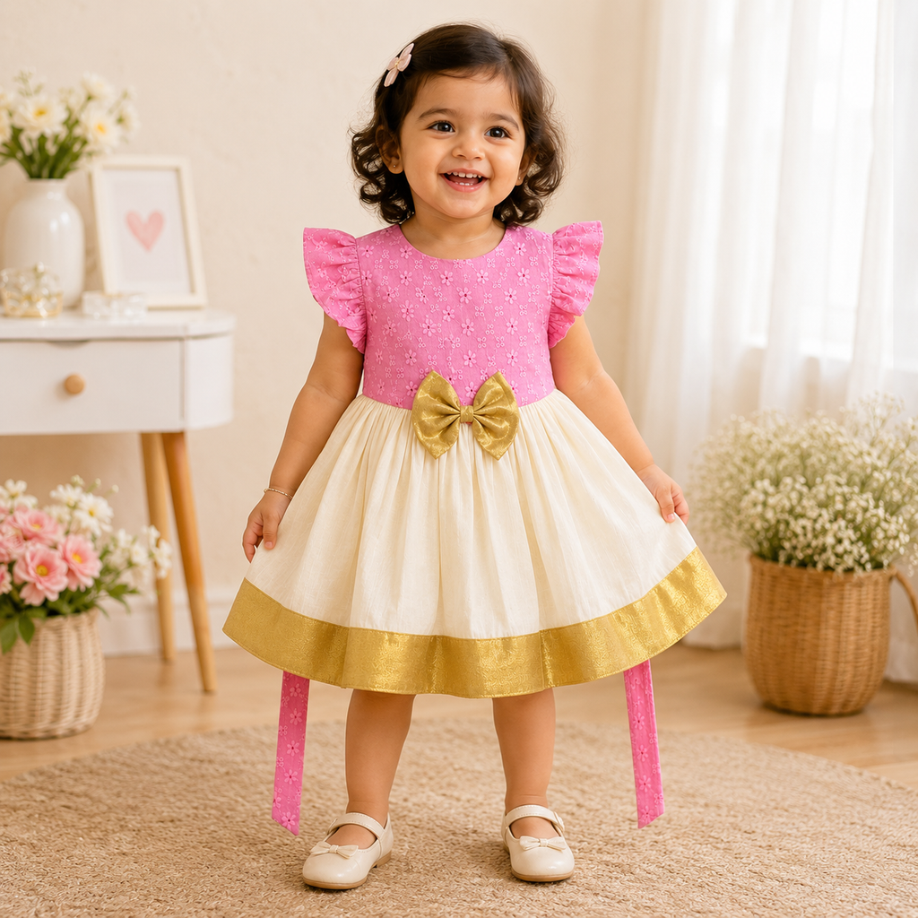 FROCK WITH BOW CENTER FOR GIRLS