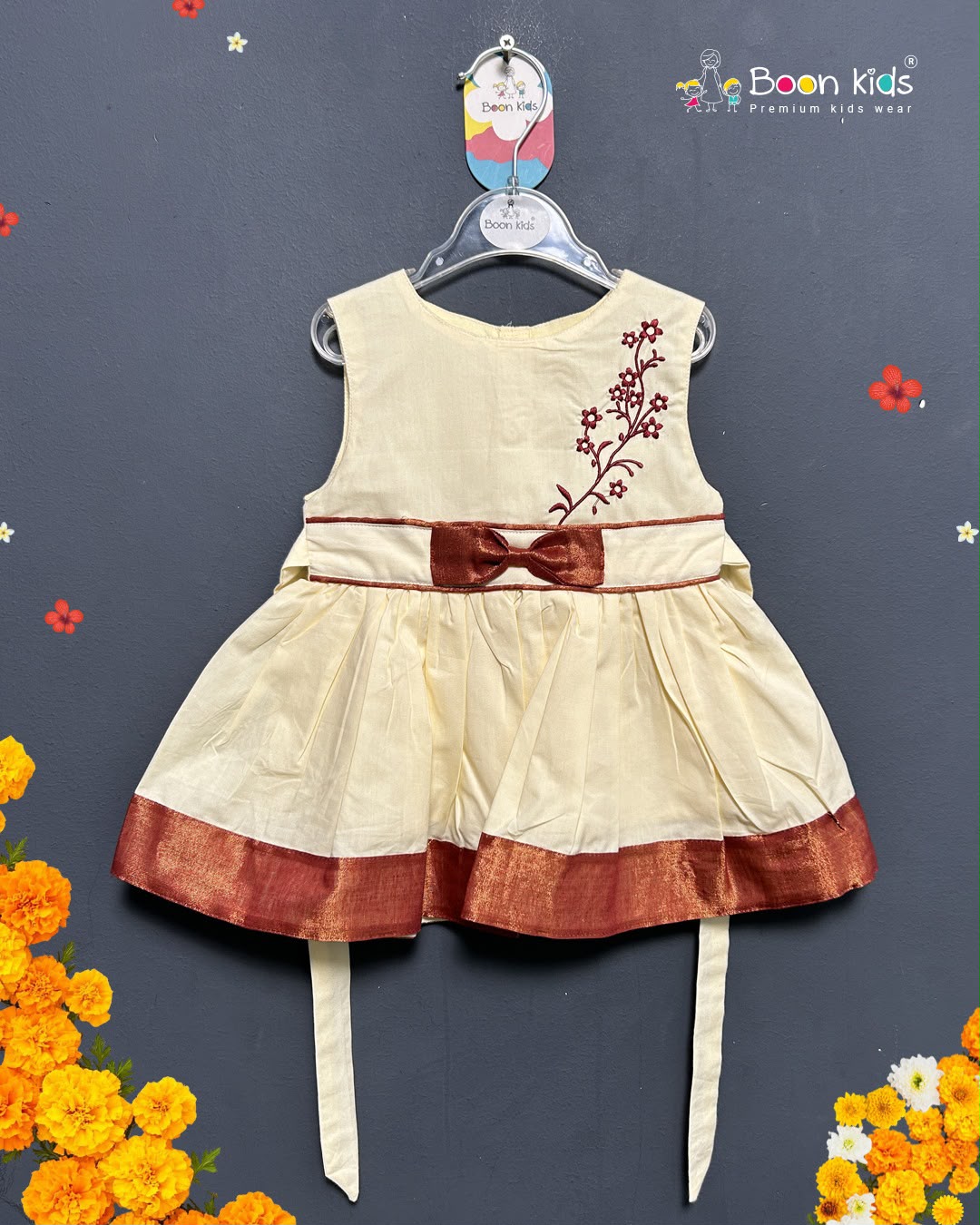 Boon Kids Girls Floral Embroidered Festive Dress For Kids