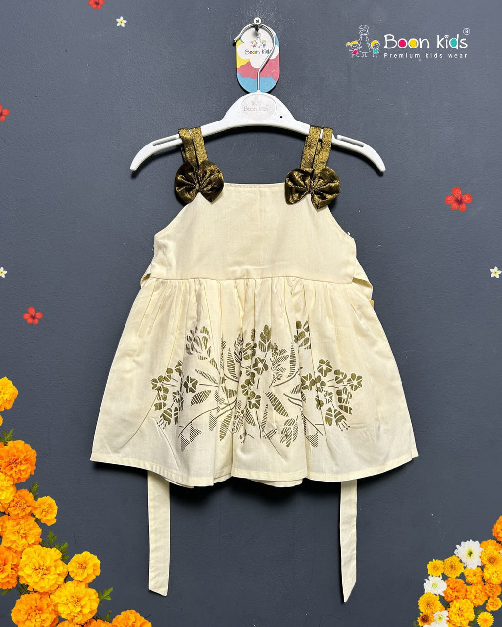 Boon Kids Girls Floral Print Bow Strap Flared Dress (1-5 Years)