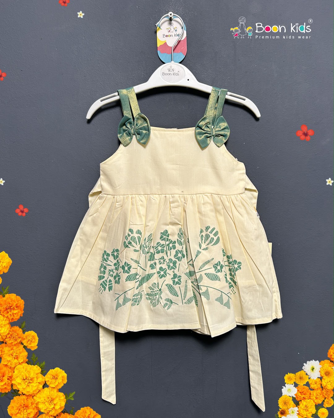 Boon Kids Girls Floral Print Bow Strap Flared Dress (1-5 Years)