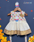 Girls Cream & Gold Traditional Sleeveless Frock 1-4 Years