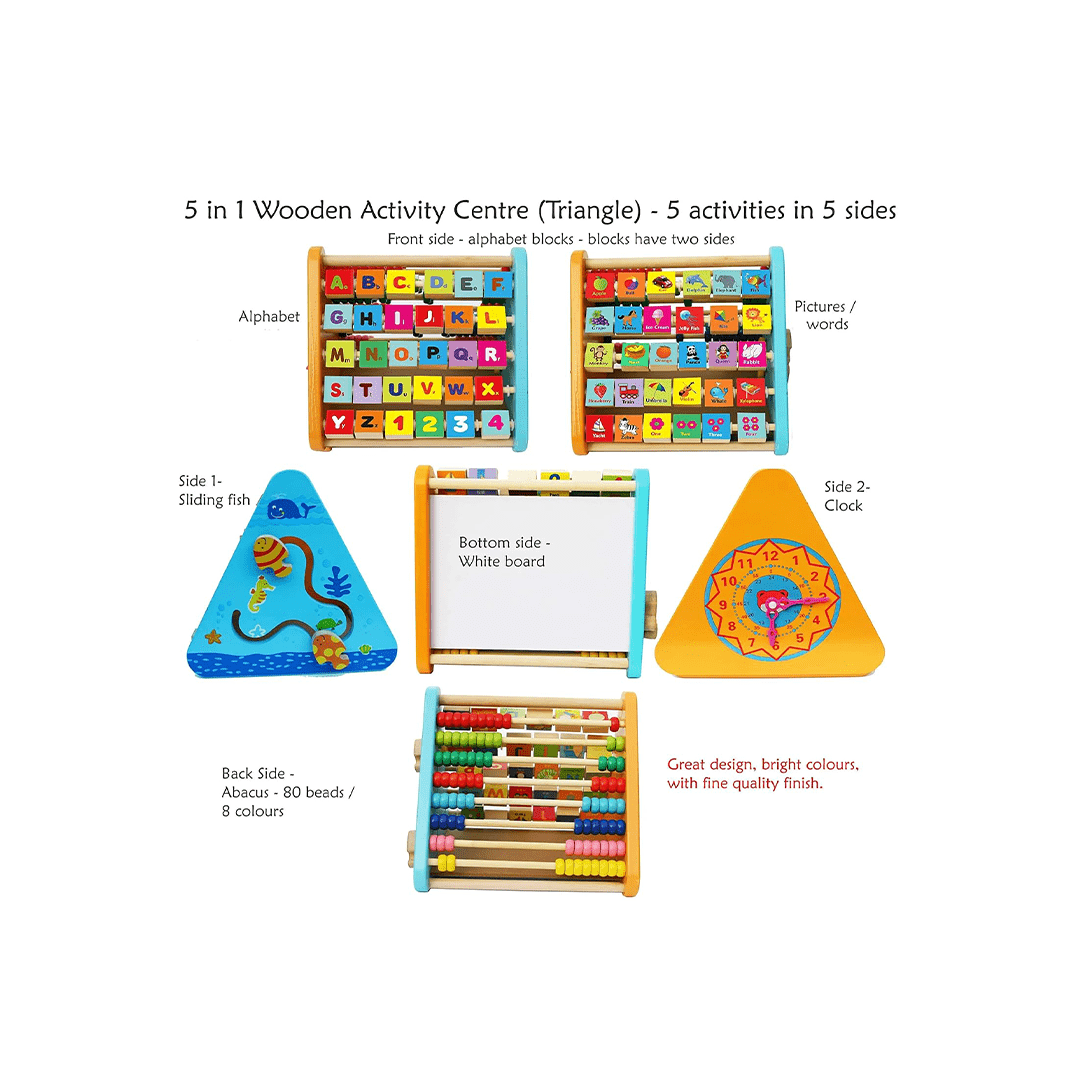 GD Toys Toys GD Toys 5 in 1 Wooden Activity Centre Triangle Alphabet Learning Toy for Toddlers ,ABC Flip Board with Letters, Numbers & Animals, Montessori Sensory Toy For Kids(1 Year+)