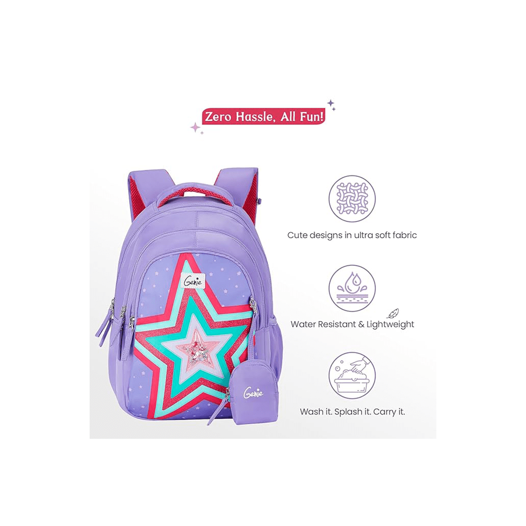 Genie Toys Genie Popstar Small Backpack for Kids,15 In-20 Ltr with Three Compartments,Side Pockets and Light Weight with Padded Shoulders