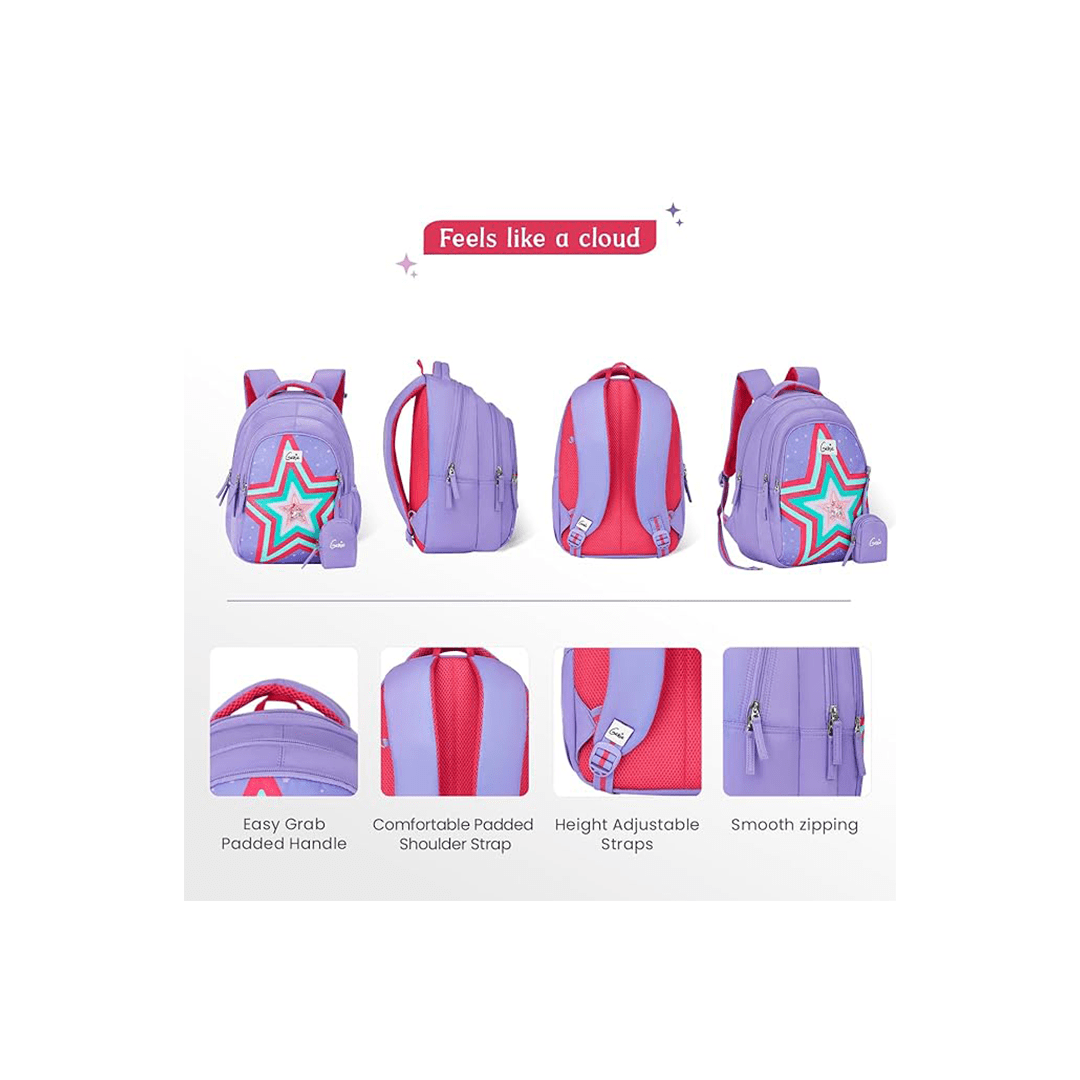 Genie Toys Genie Popstar Small Backpack for Kids,15 In-20 Ltr with Three Compartments,Side Pockets and Light Weight with Padded Shoulders