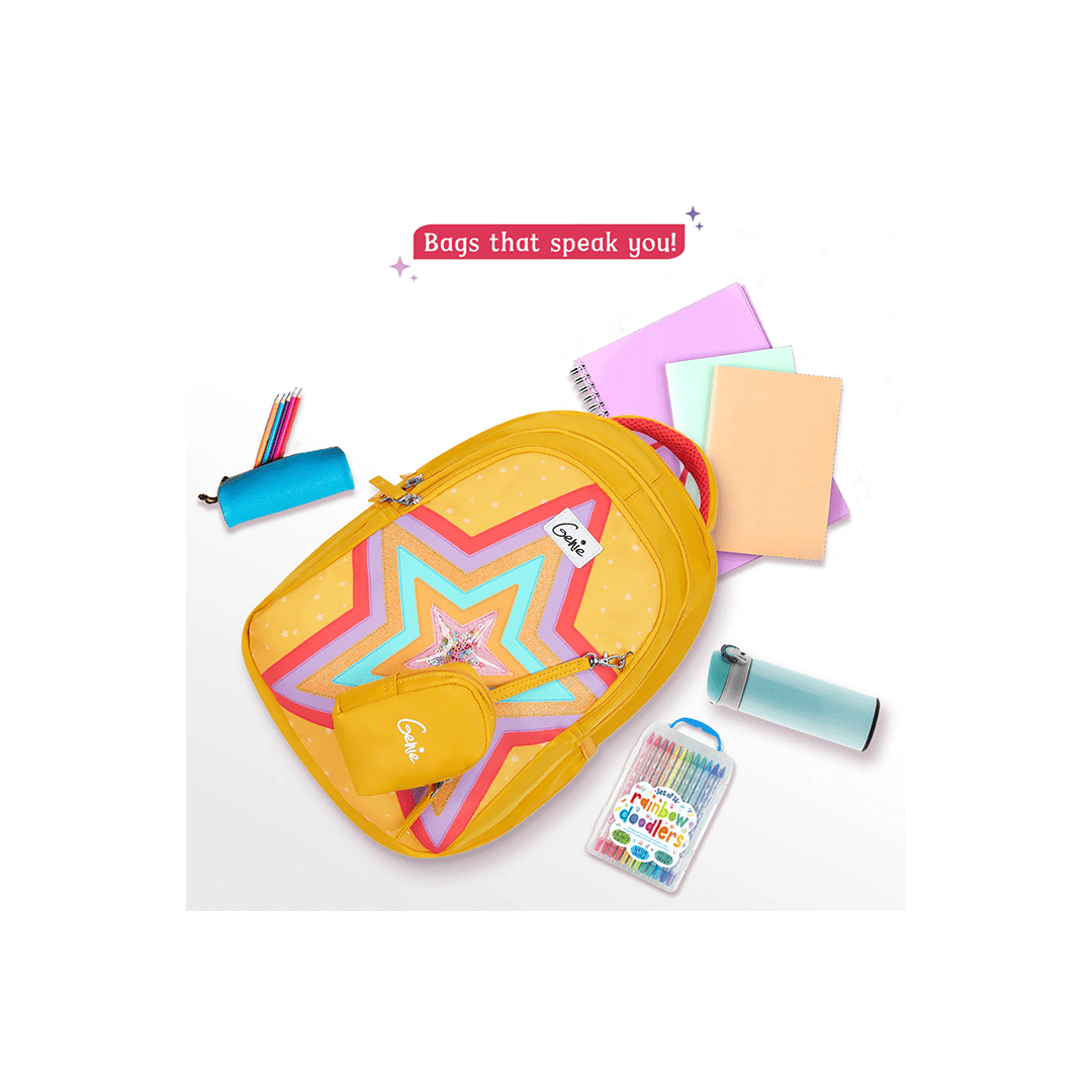 Genie Toys Genie Popstar Small Backpack for Kids,15 In-20 Ltr with Three Compartments,Side Pockets and Light Weight with Padded Shoulders