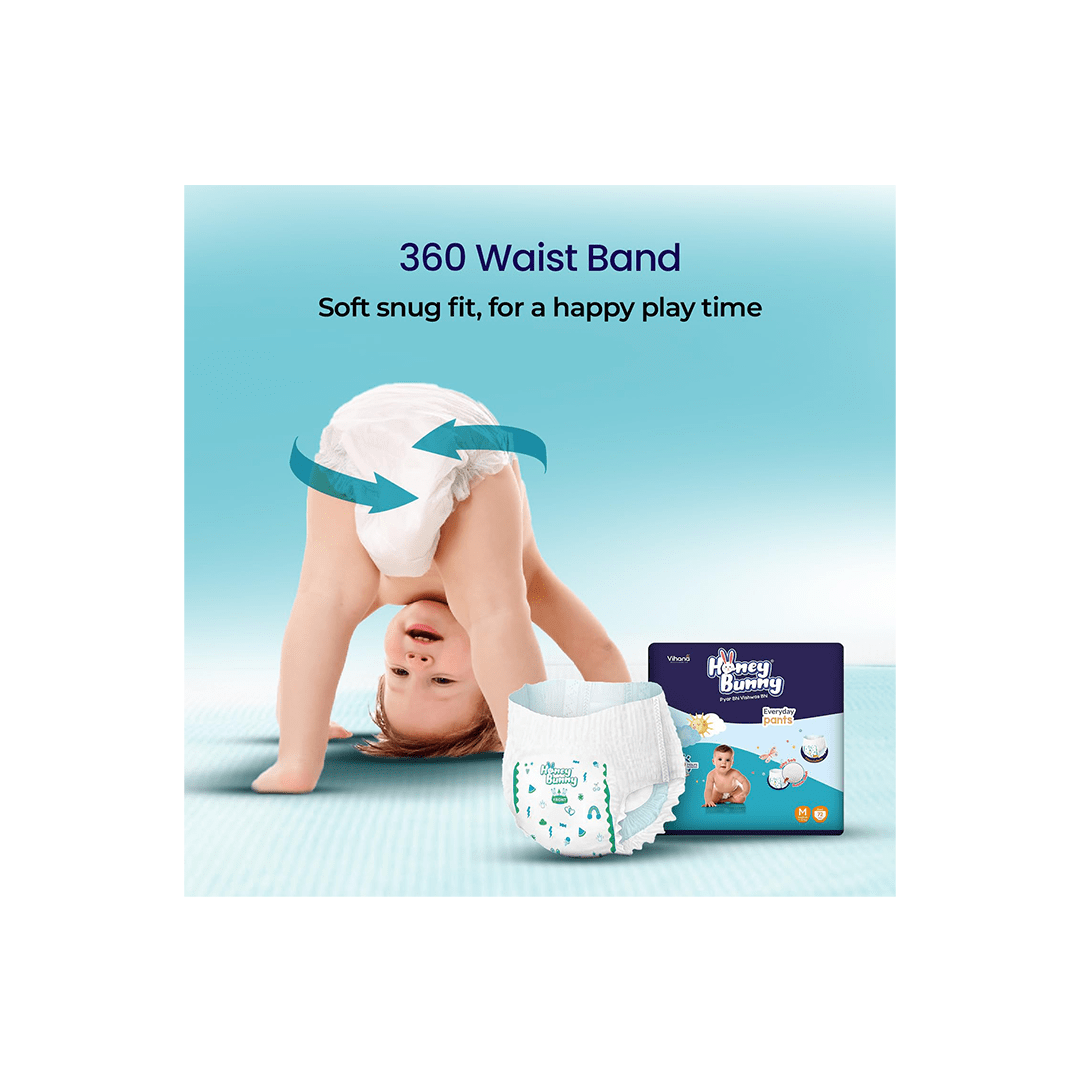 Honey Bunny Baby Care Honey Bunny Everyday Baby Diapers Pants, Medium (M), 7-12 kg Silky Soft on Skin, Bubble Layer