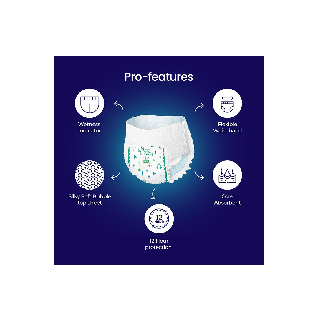 Honey Bunny Baby Care Honey Bunny Everyday Baby Diapers Pants, Medium (M), 7-12 kg Silky Soft on Skin, Bubble Layer