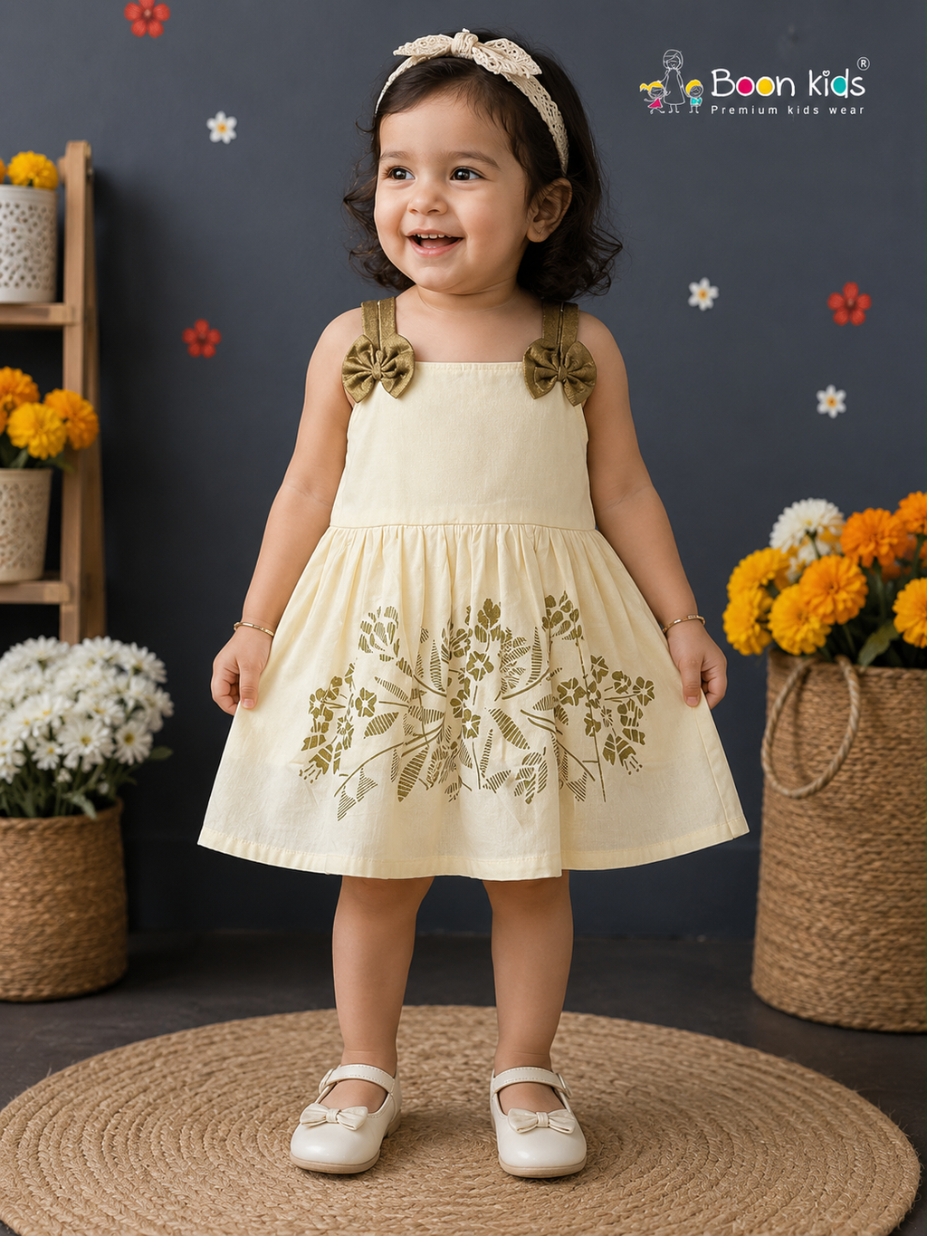 Boon Kids Girls Floral Print Bow Strap Flared Dress (1-5 Years)