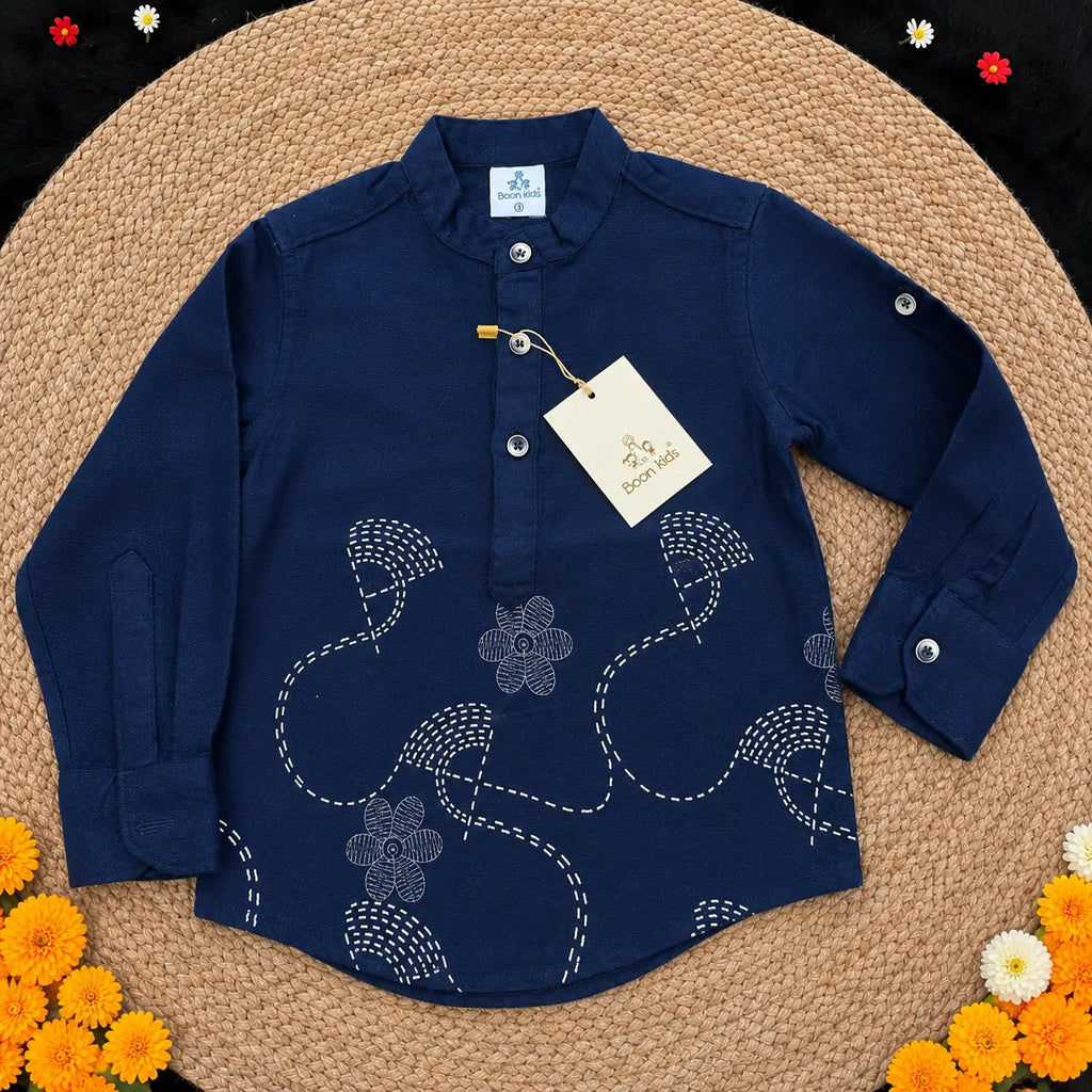 Boon Kids Boys Premium Navy Blue & Black Printed Ethnic Kurta (1-5 Years)