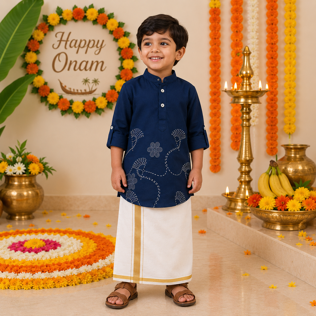 Boon Kids Boys Premium Navy Blue & Black Printed Ethnic Kurta (1-5 Years)