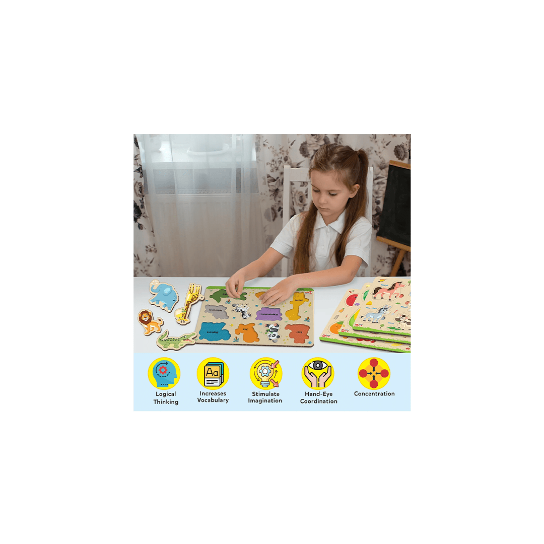 Little Berry Toys Little Berry My First Wooden Knob and Peg Puzzle Tray Set of 4 Multicolour - 2 Years+