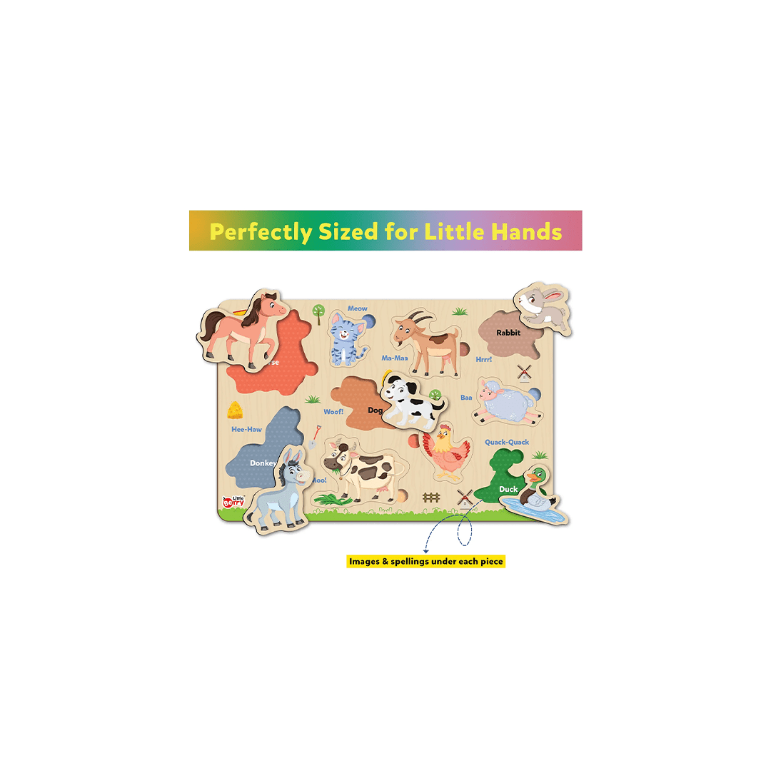 Little Berry Toys Little Berry My First Wooden Knob and Peg Puzzle Tray Set of 4 Multicolour - 2 Years+