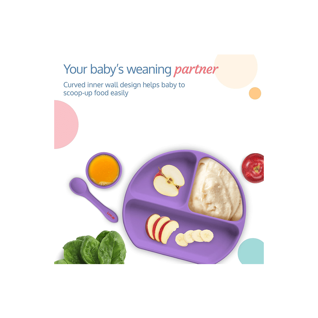 LuvLap Other Gears LuvLap 5-in-1 Silicone Baby Cutlery Set, Feeding Essentials - Divider Plate, Tumbler, Bib with Crumb Catcher, Suction Bowl, Silicone Spoon For Kids