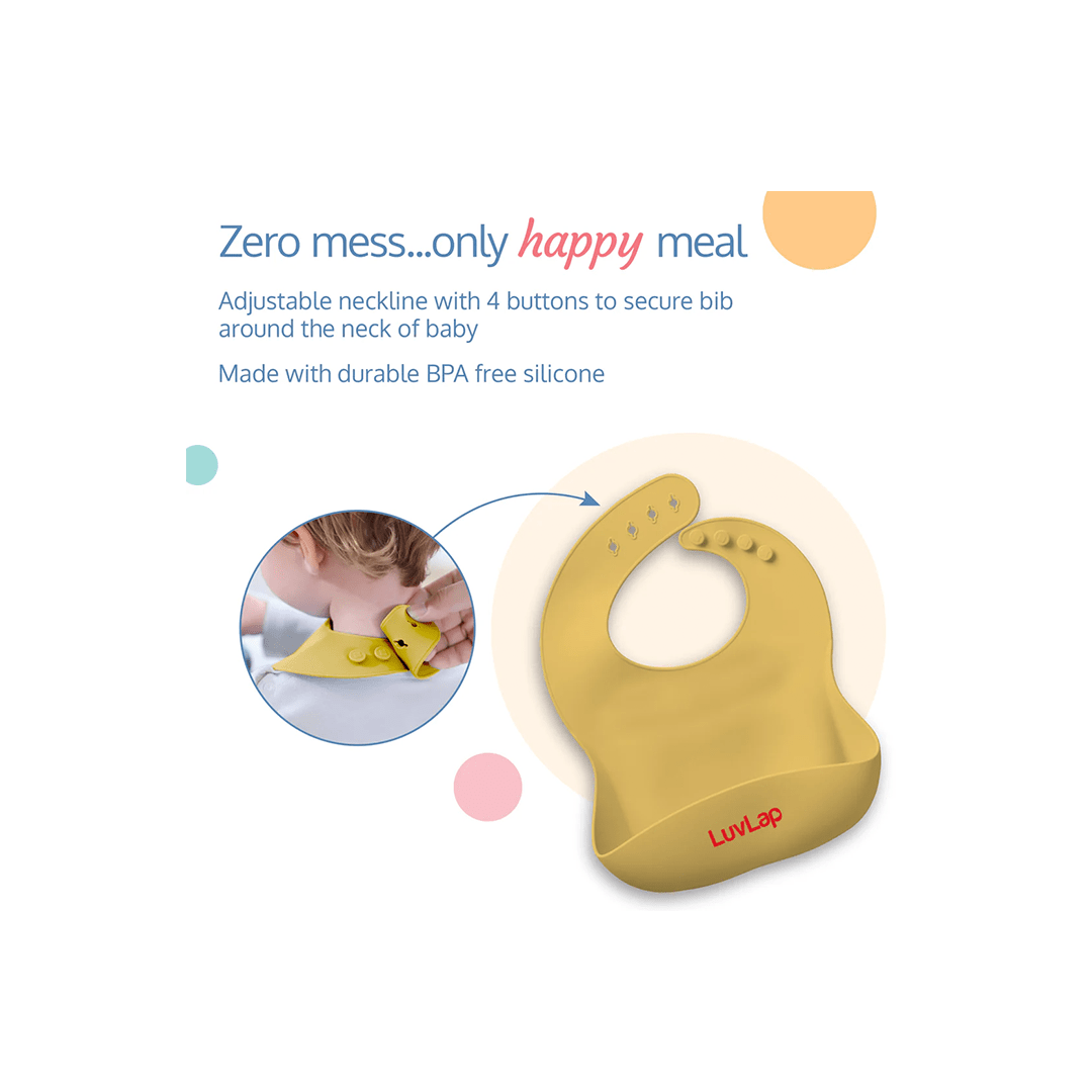 LuvLap Other Gears LuvLap 5-in-1 Silicone Baby Cutlery Set, Feeding Essentials - Divider Plate, Tumbler, Bib with Crumb Catcher, Suction Bowl, Silicone Spoon For Kids