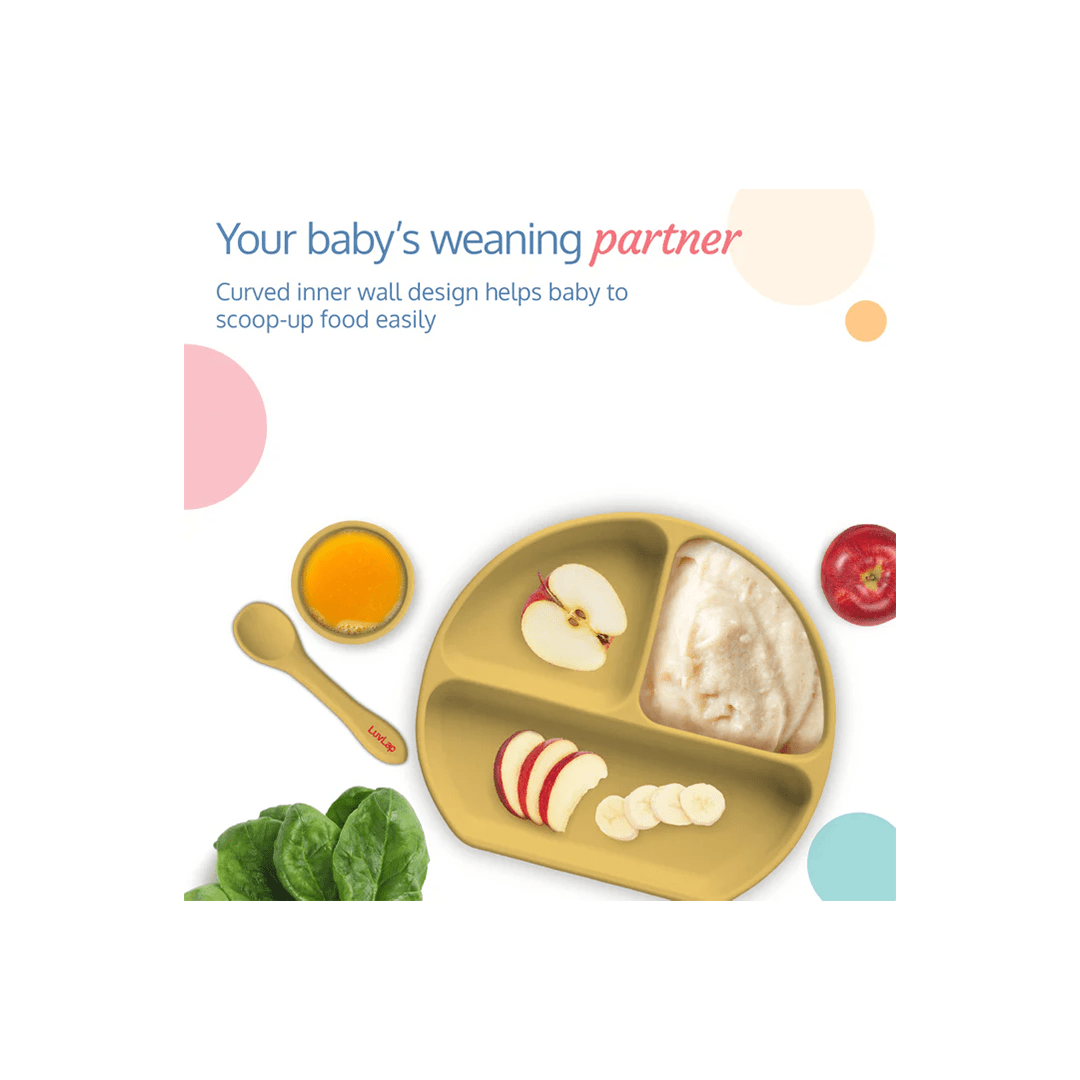 LuvLap Other Gears LuvLap 5-in-1 Silicone Baby Cutlery Set, Feeding Essentials - Divider Plate, Tumbler, Bib with Crumb Catcher, Suction Bowl, Silicone Spoon For Kids