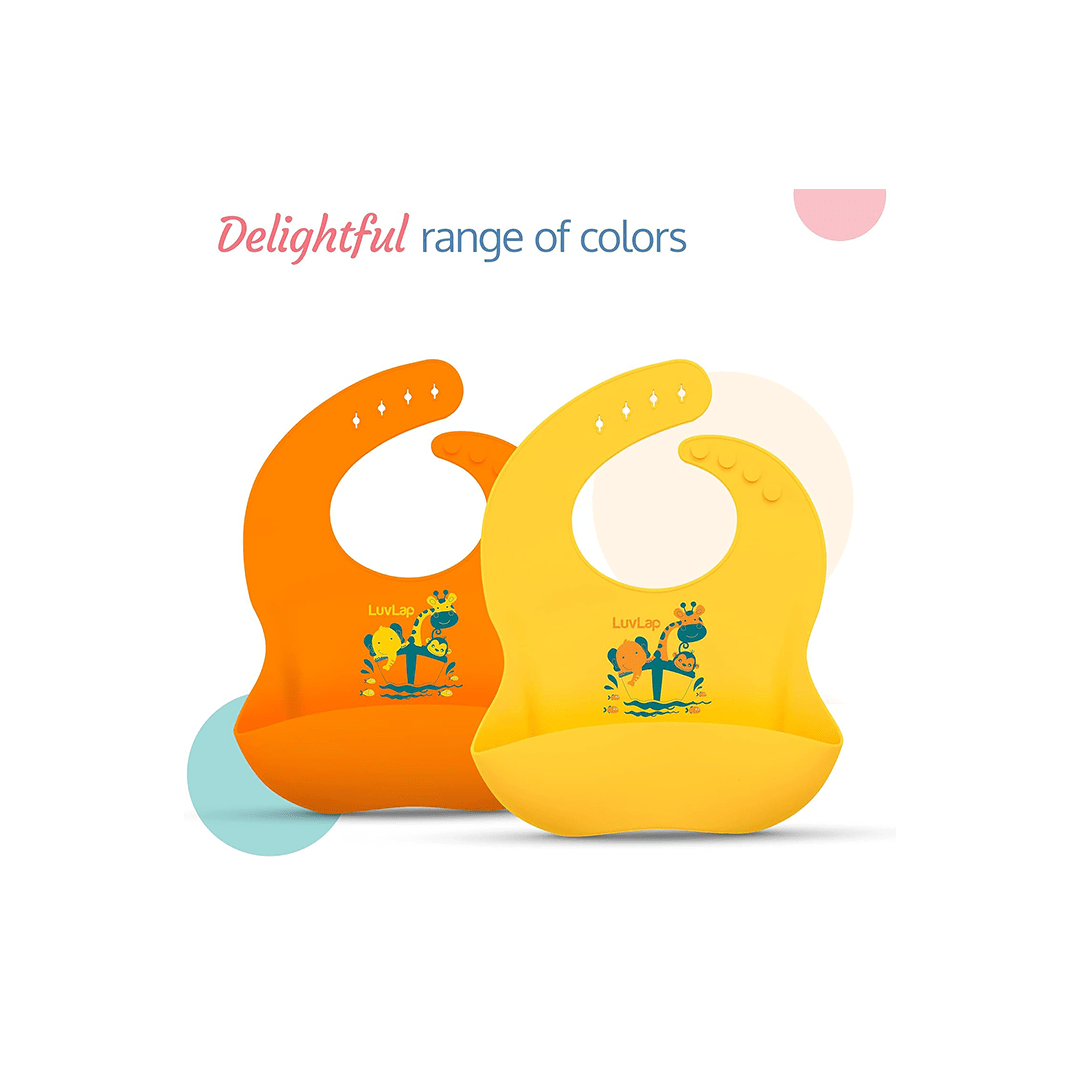 LuvLap Other Gears LuvLap Soft Silicone Baby Bib – Waterproof, Adjustable & Easy to Clean for Mess-Free Feeding Pack of 2 For Kids