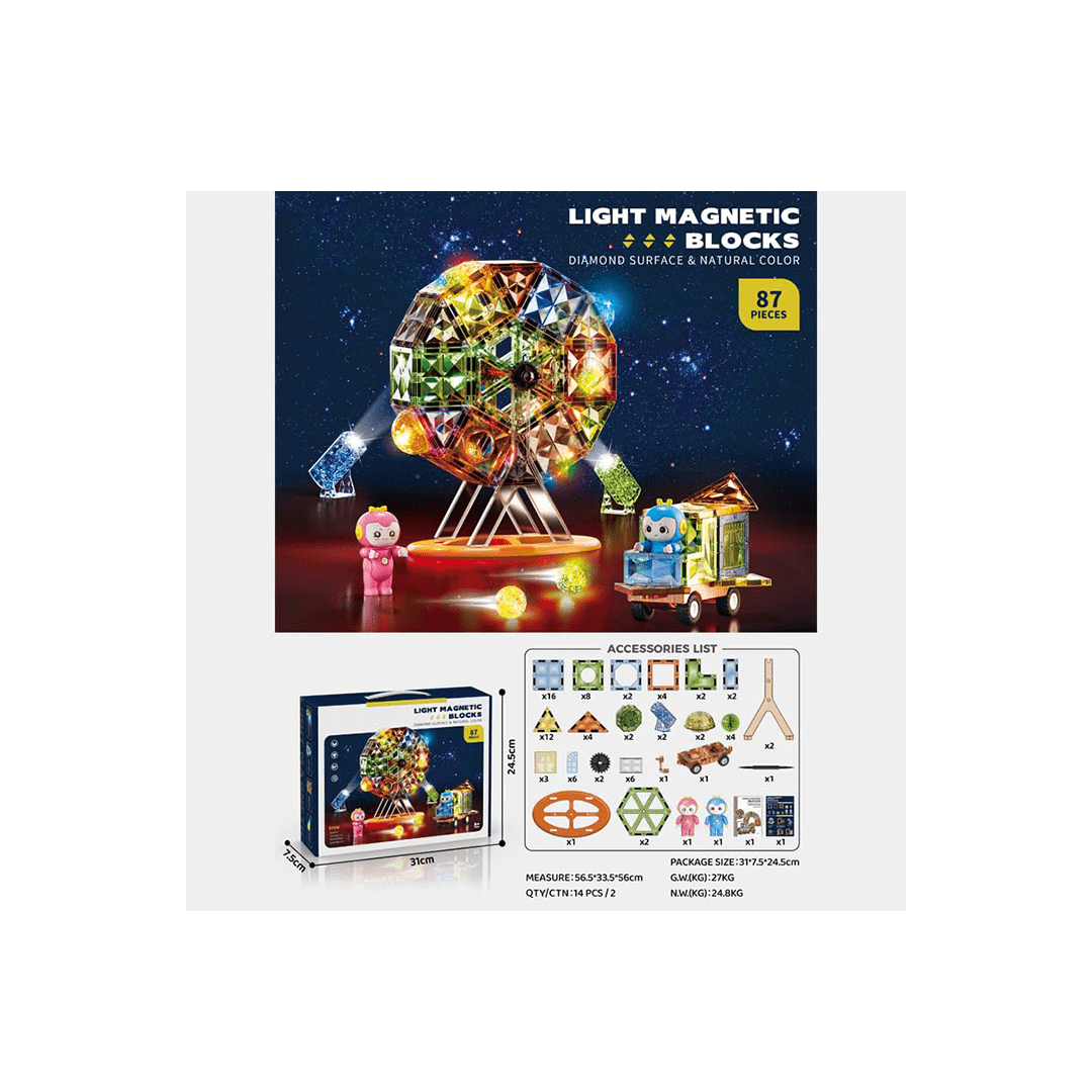 Happy Hues Toys HAPPY HUES Light Magnetic Tiles- (87 Pcs Magnetic Tiles) (3-7 Years)