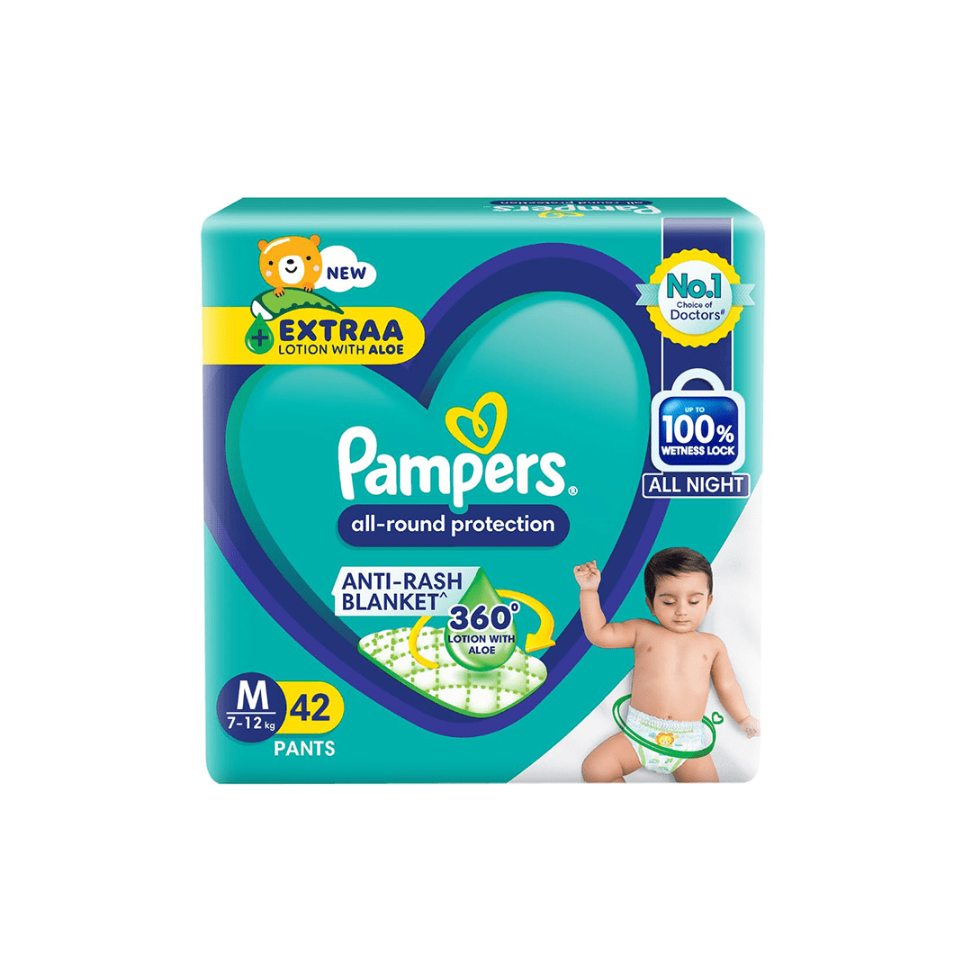 Pampers Baby Care Pampers All round Protection Pants, Medium size baby diapers 7-12Kg (M)
