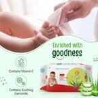 LuvLap Aloe Vera & Chamomile Baby Wipes, 72 Wipes without Lid | Alcohol-Free, Paraben-Free & Vitamin E Enriched