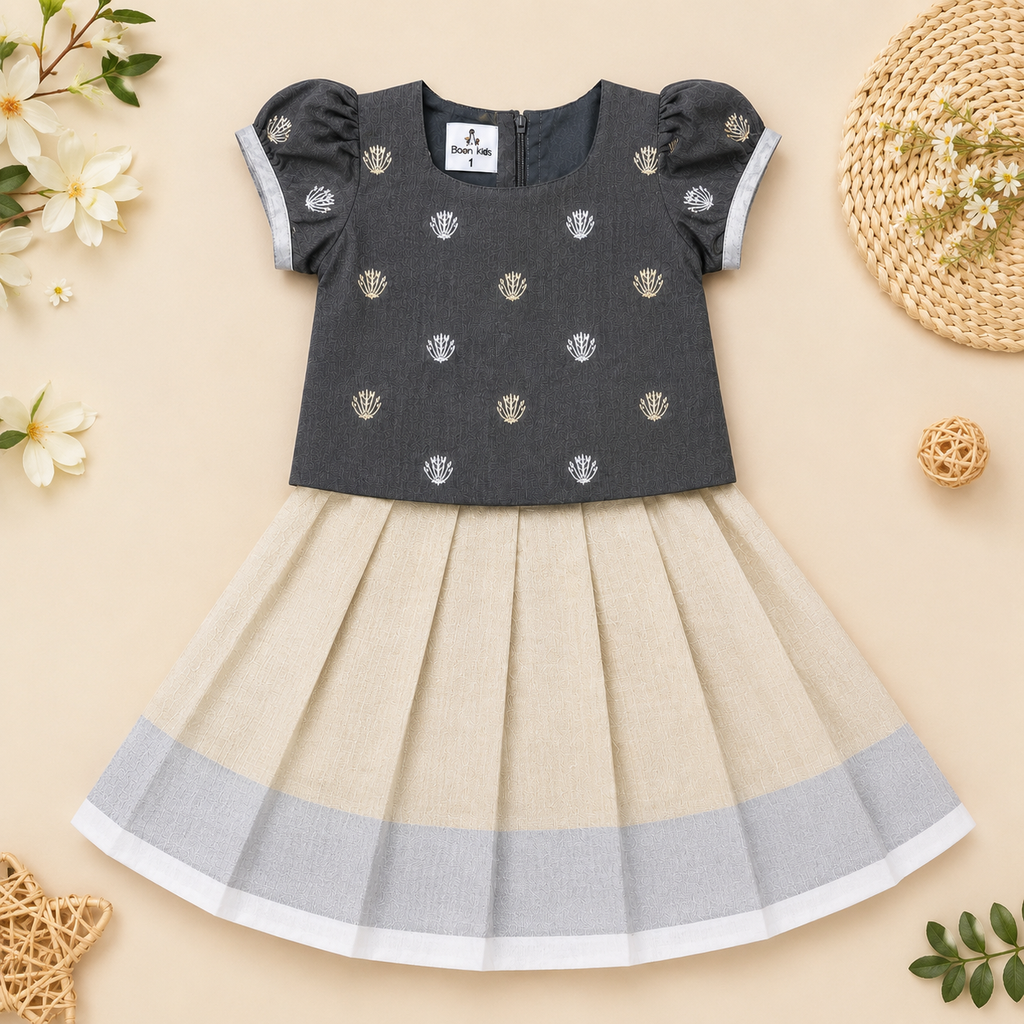 Boon Kids Girls Pattu Pavada & Skirt Set,Traditional Festive Wear (1-5 Years)