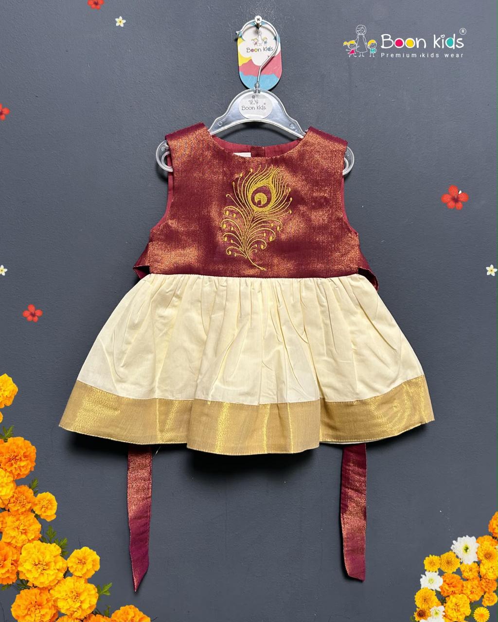 Boon Kids Girls Peacock Embroidered Traditional Party Dress