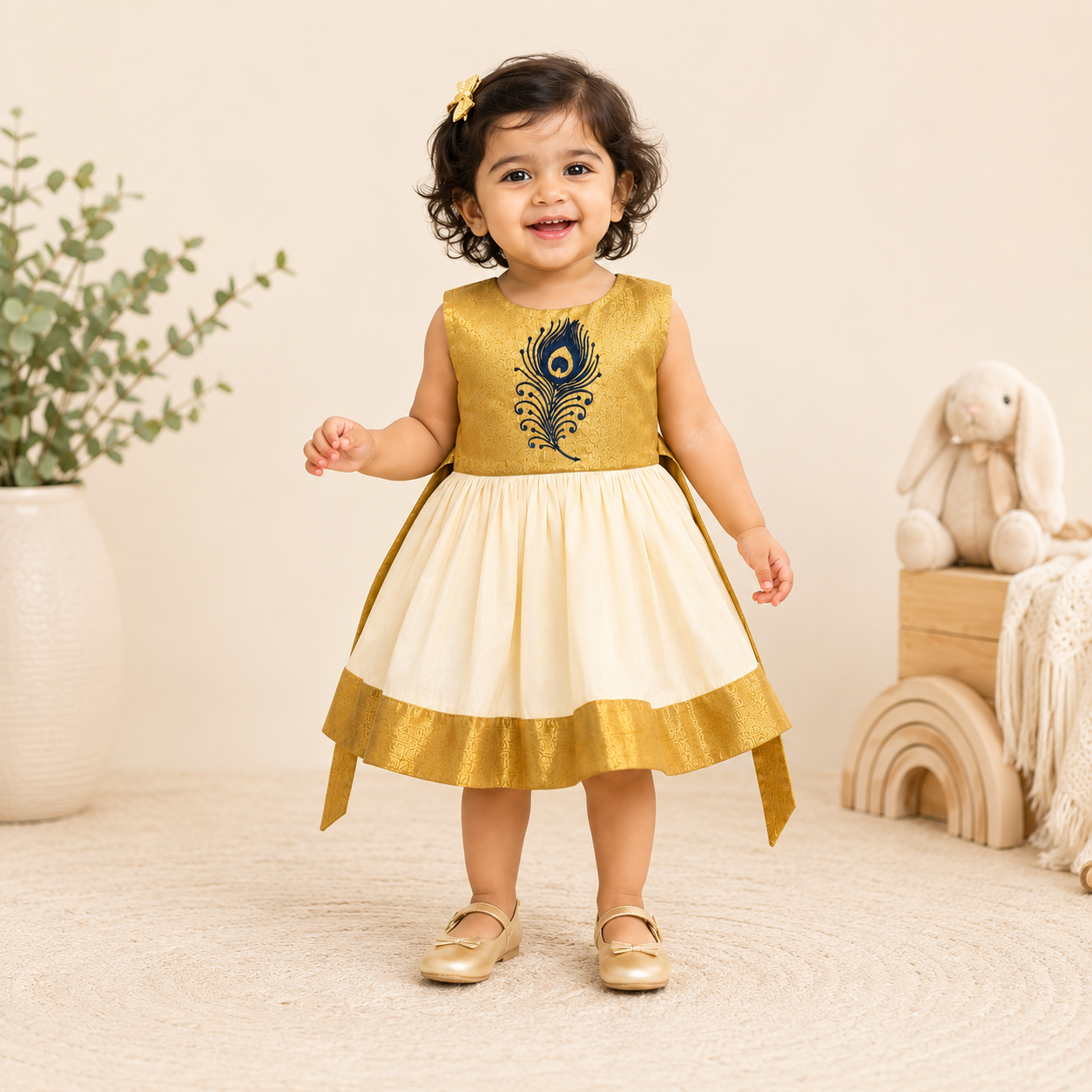Boon Kids Girls Peacock Embroidered Traditional Party Dress