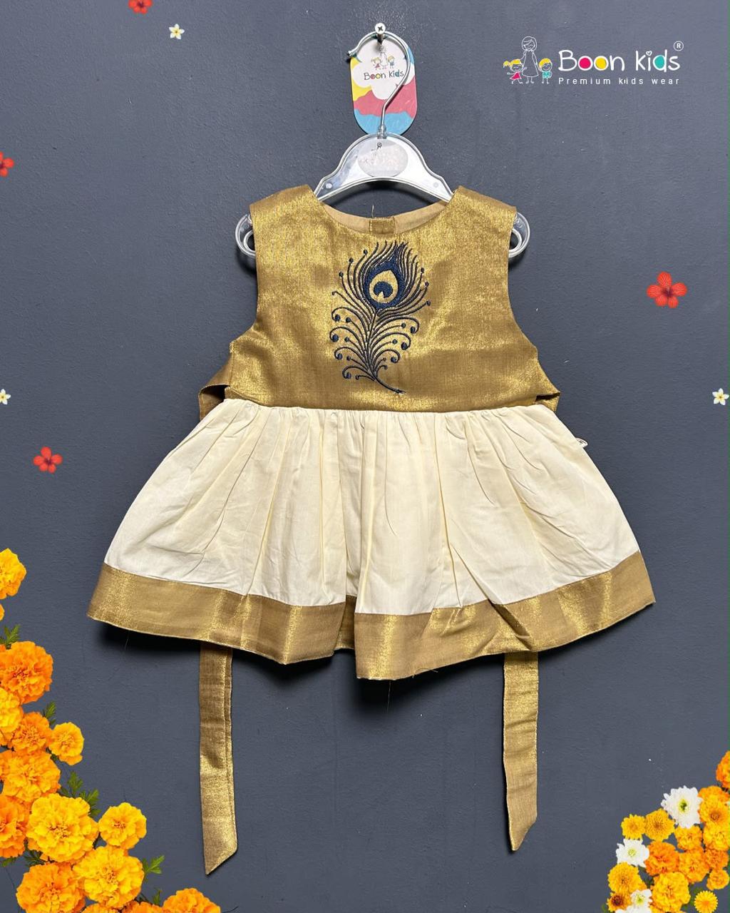 Boon Kids Girls Peacock Embroidered Traditional Party Dress