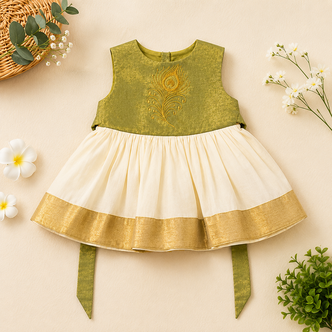Boon Kids Girls Peacock Embroidered Traditional Party Dress