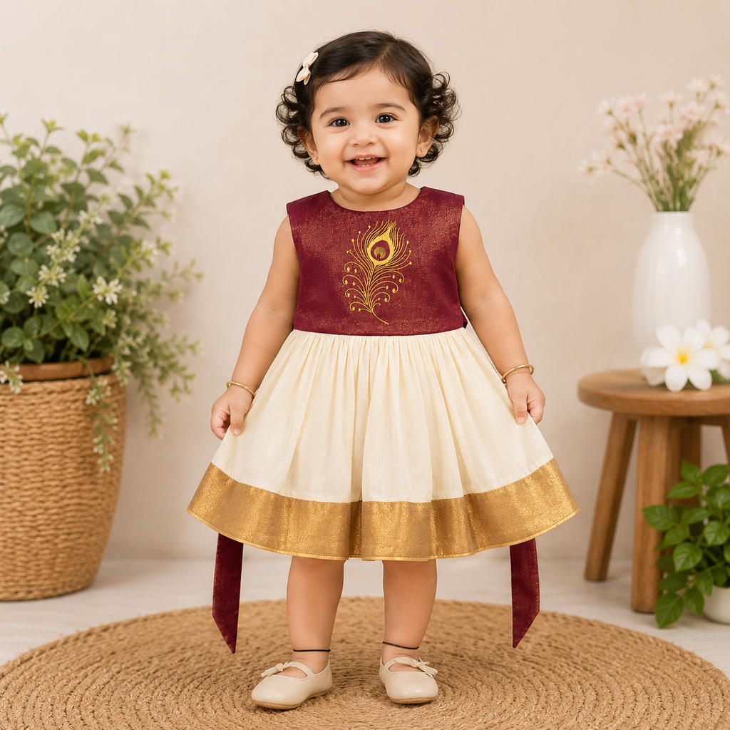 Boon Kids Girls Peacock Embroidered Traditional Party Dress