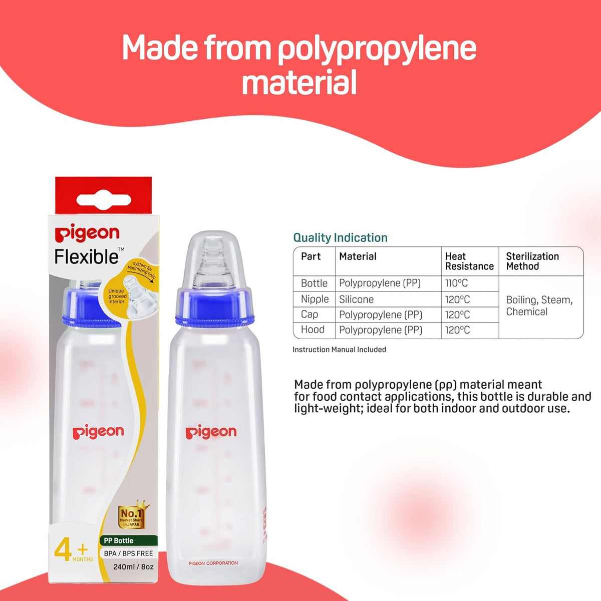 Pigeon Peristaltic Nursing Bottle Baby Feeding Bottle for Infants, Natural Feeding Bottle, BPA Free Milk Bottle for Babies, Safe & Comfortable Daily Feeding Solution