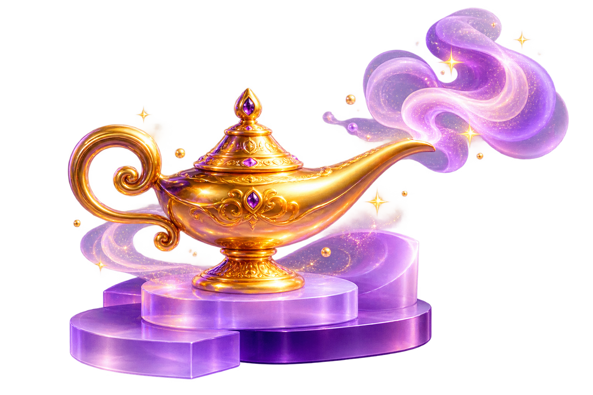 A glowing magic lamp representing quality and care