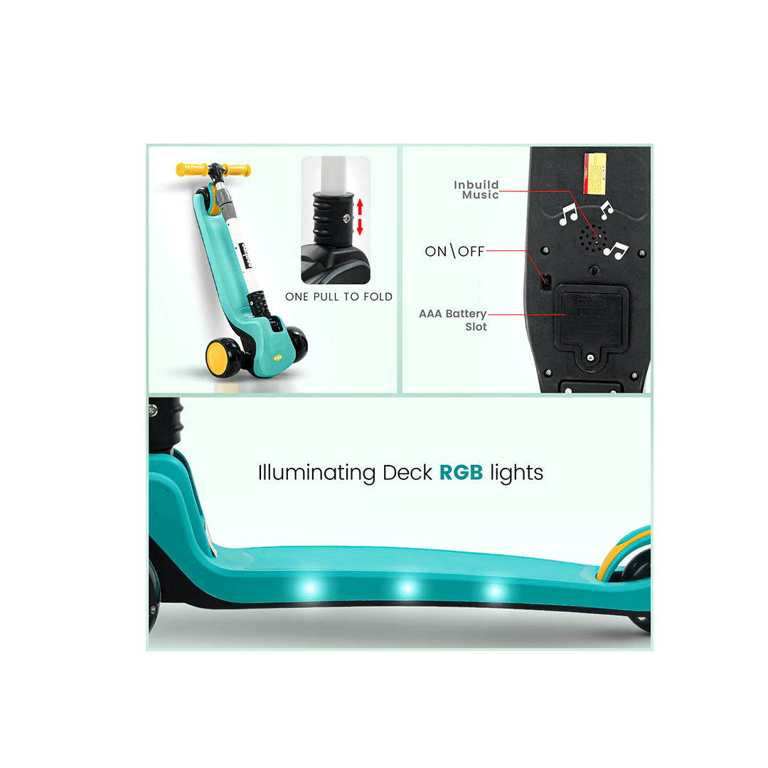 Baybee Toys Baybee Phantom Skate Scooter for Kids, Foaldble 3 Wheel Kids Scooter with 3 Height Adjustable & Music