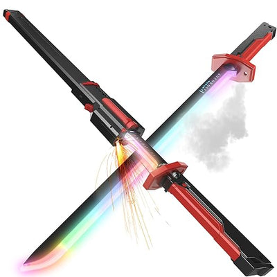 MM TOYS  Cyberpunk Neon LED Spark Sword with Sound and Fog, Type-C Recharge, 31.5" Glowing Ninja Blade Weapon for Kids and Adults, Toys for Cosplay, Rave and Halloween