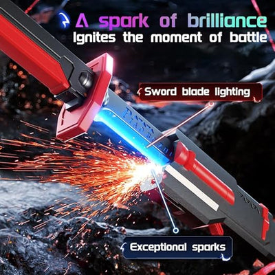 MM TOYS  Cyberpunk Neon LED Spark Sword with Sound and Fog, Type-C Recharge, 31.5" Glowing Ninja Blade Weapon for Kids and Adults, Toys for Cosplay, Rave and Halloween