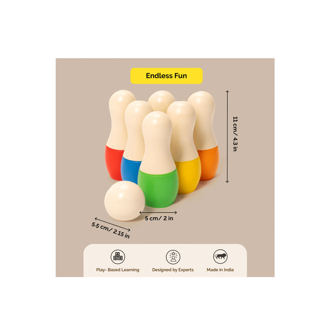 Shumee Toys Shumee Wooden Mini Bowling Pins Set - 6 Pins, 1 Ball (2 Years+)