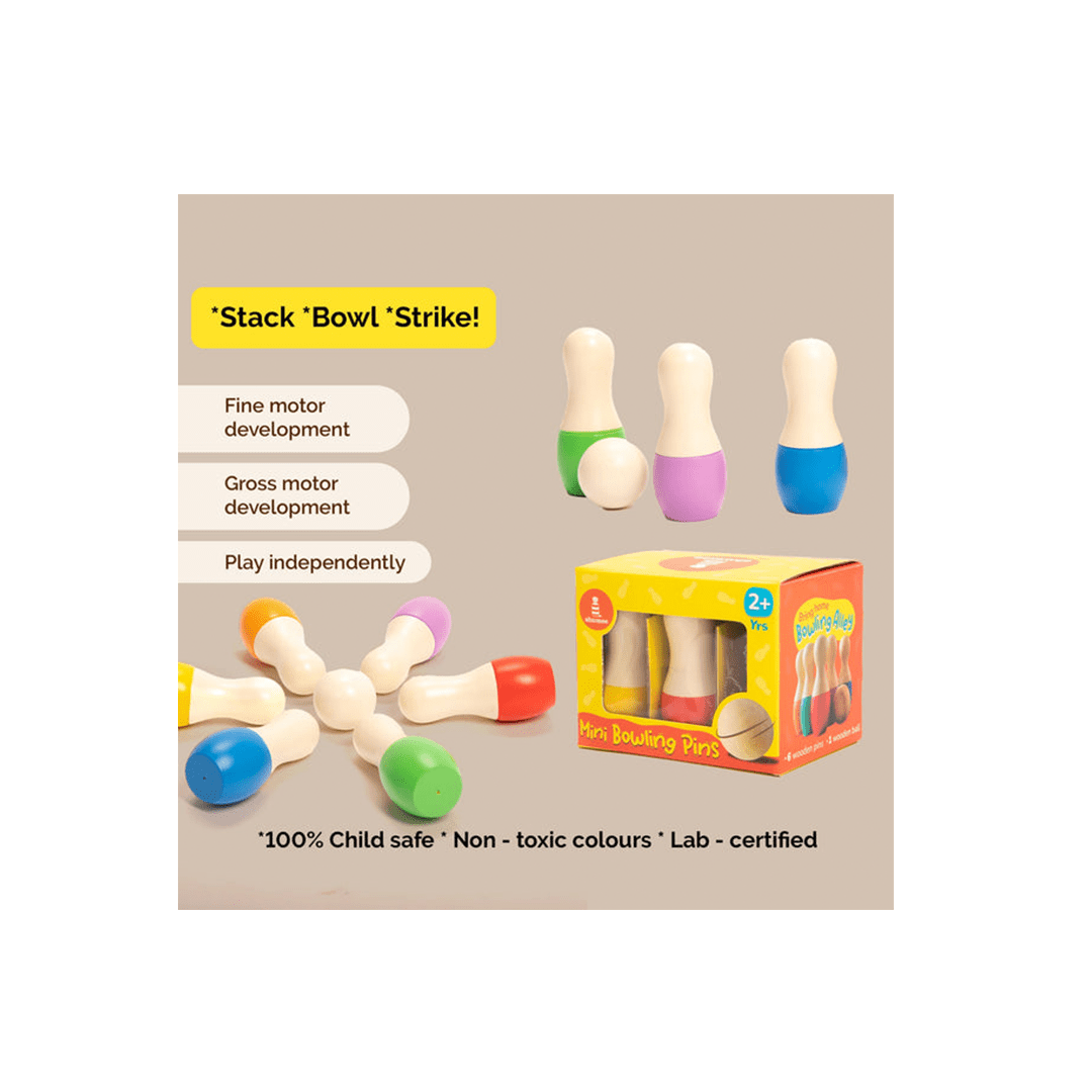 Shumee Toys Shumee Wooden Mini Bowling Pins Set - 6 Pins, 1 Ball (2 Years+)