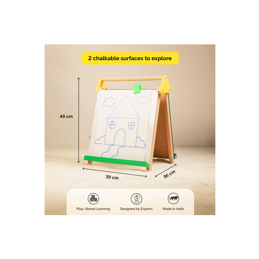 Shumee Art And Craft Kit Shumee Wooden 3-In-1 Table-Top Drawing Board/Easel For Kids With Chalkboard And Whiteboard (2 Years+)