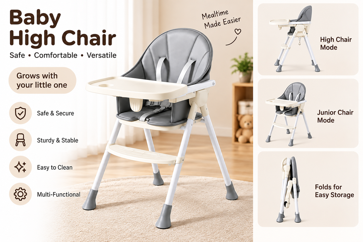 Baybee Kids High Chair with Padded Seat Removable Feeding Tray, Cup Holder & Footrest (6 Months+)