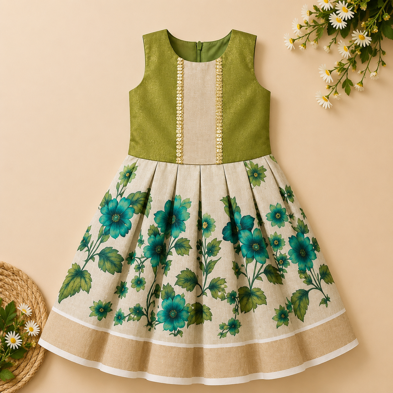 Boon Kids Floral Printed Pattu Pavada & Set for Girls Traditional Onam & Festive Wear(1-6 Years)