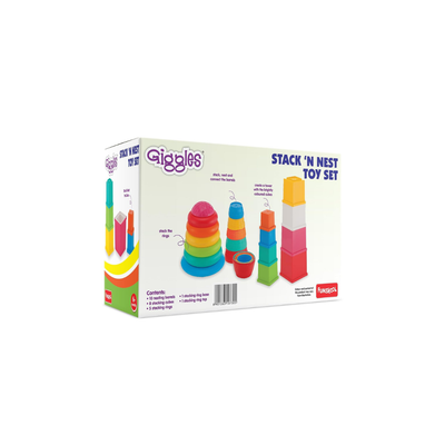 Funskool Giggles Stack N Nest, Nesting & Stackable Toy Blocks for Kids, Encourages Learning & Development, Fun Activity for Babies, Gift Set for Kid, Age 6+ Months