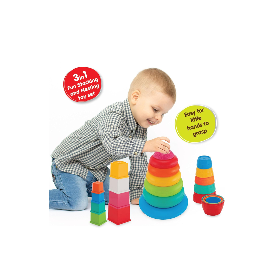 Funskool Giggles Stack N Nest, Nesting & Stackable Toy Blocks for Kids, Encourages Learning & Development, Fun Activity for Babies, Gift Set for Kid, Age 6+ Months