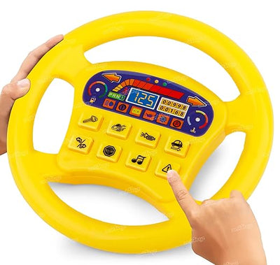 4 Toyz Kids Steering Wheel Toy with Music and MM Toys Sounds Rotating Wheel Car Police Ambulance Fire Siren Effects Fun Play Toy (Random Color)