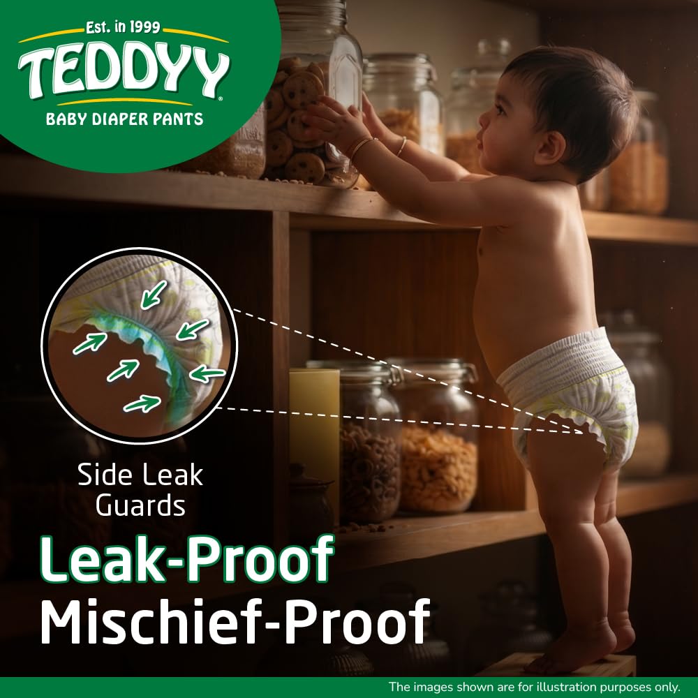 TEDDYY Easy Baby M Size Diaper Pant Style | 7–12 kg | Long Protection Hours | Anti-Bacterial | Airy Breathable Fit | Rapid Soaker Channels with Wetness Indicator