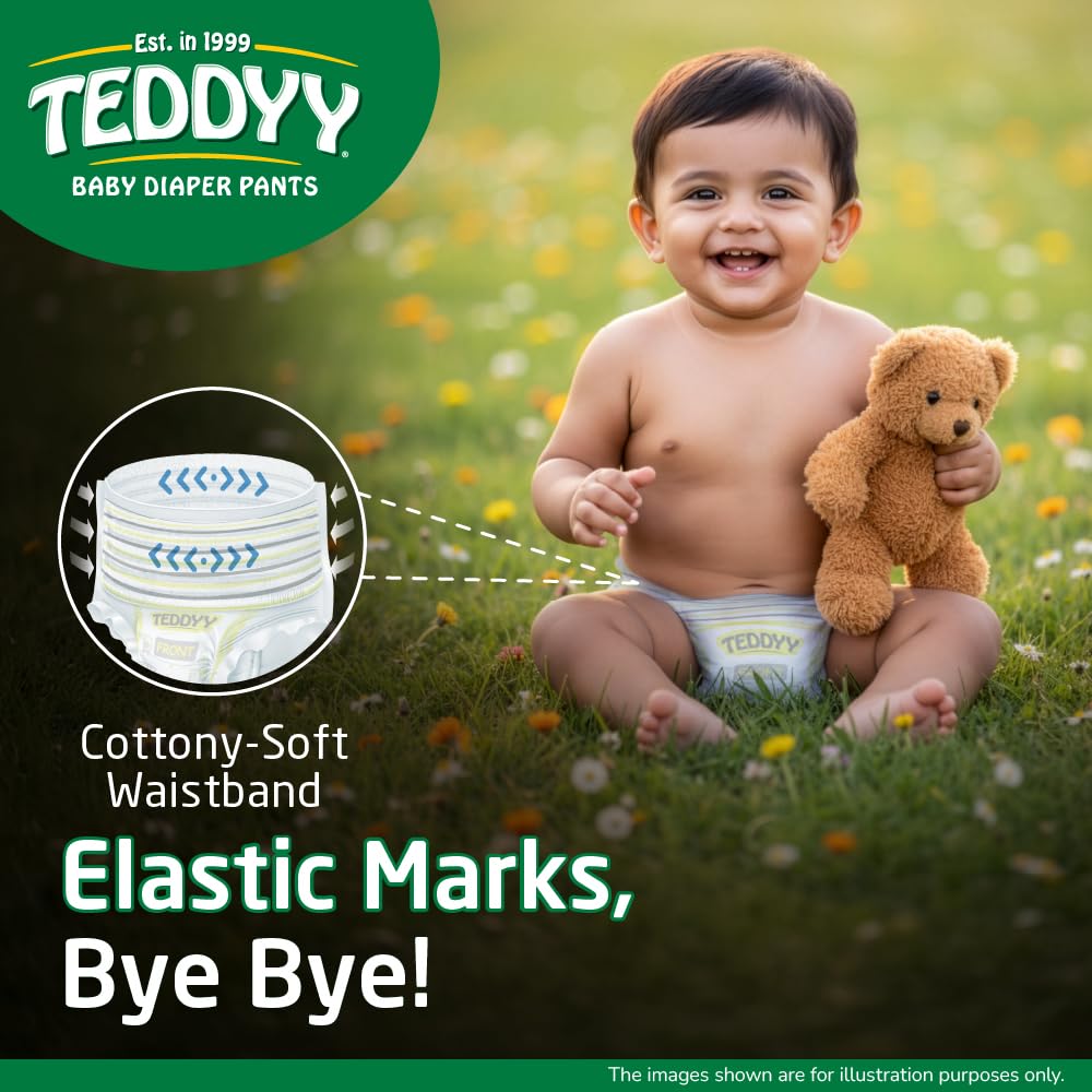 TEDDYY Easy Baby M Size Diaper Pant Style | 7–12 kg | Long Protection Hours | Anti-Bacterial | Airy Breathable Fit | Rapid Soaker Channels with Wetness Indicator