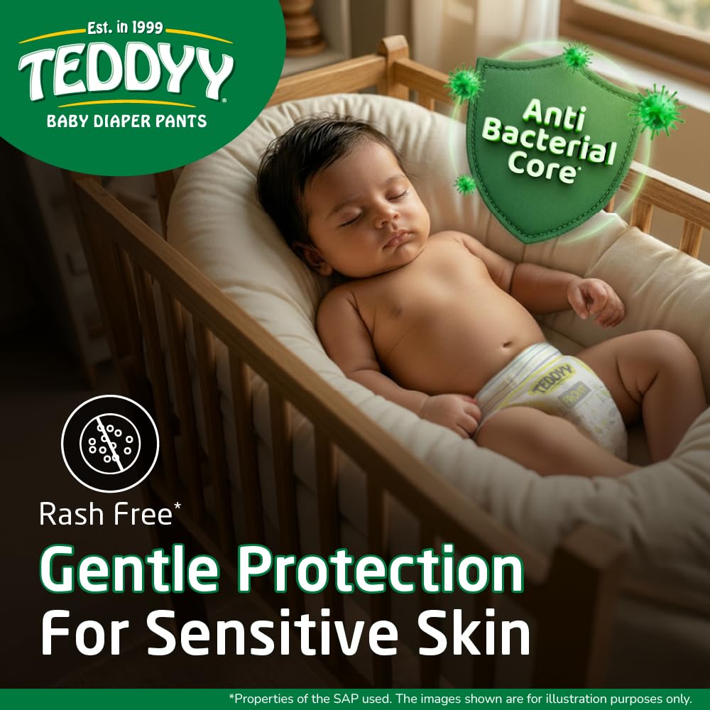 TEDDYY Easy Baby M Size Diaper Pant Style | 7–12 kg | Long Protection Hours | Anti-Bacterial | Airy Breathable Fit | Rapid Soaker Channels with Wetness Indicator