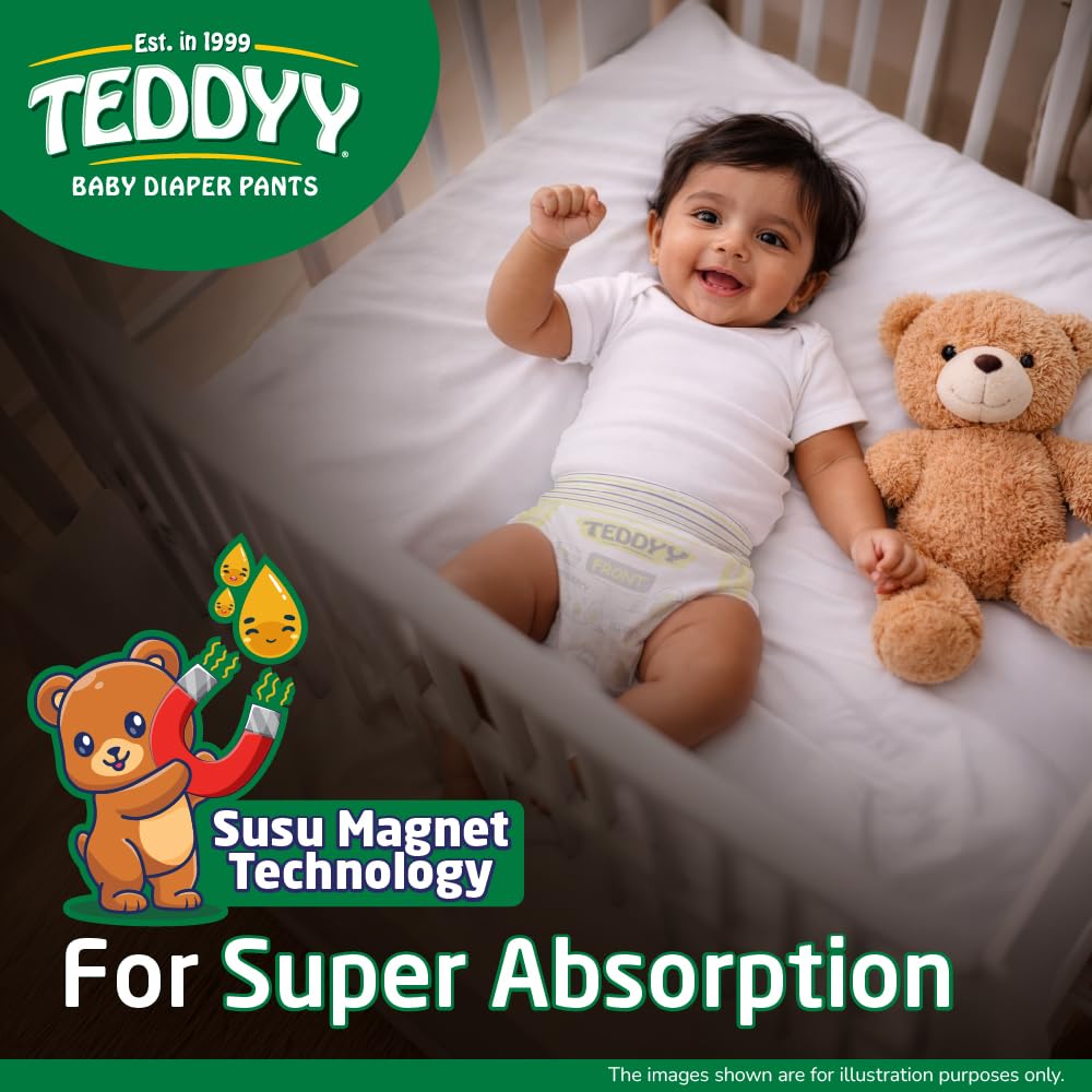 TEDDYY Easy Baby M Size Diaper Pant Style | 7–12 kg | Long Protection Hours | Anti-Bacterial | Airy Breathable Fit | Rapid Soaker Channels with Wetness Indicator