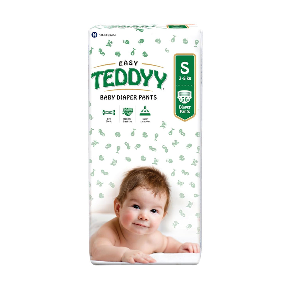 TEDDYY Easy Baby S Size Diaper Pant Style | 3–8 kg | Long Protection Hours | Anti-Bacterial | Airy Breathable Fit | Rapid Soaker Channels with Wetness Indicator